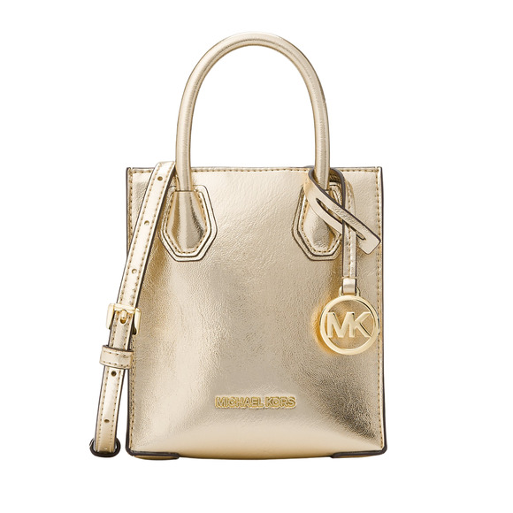 Michael Kors Handbags - Michael Kors Mercer Extra-Small Patent Crossbody Bag Pale Gold $398 Nwt